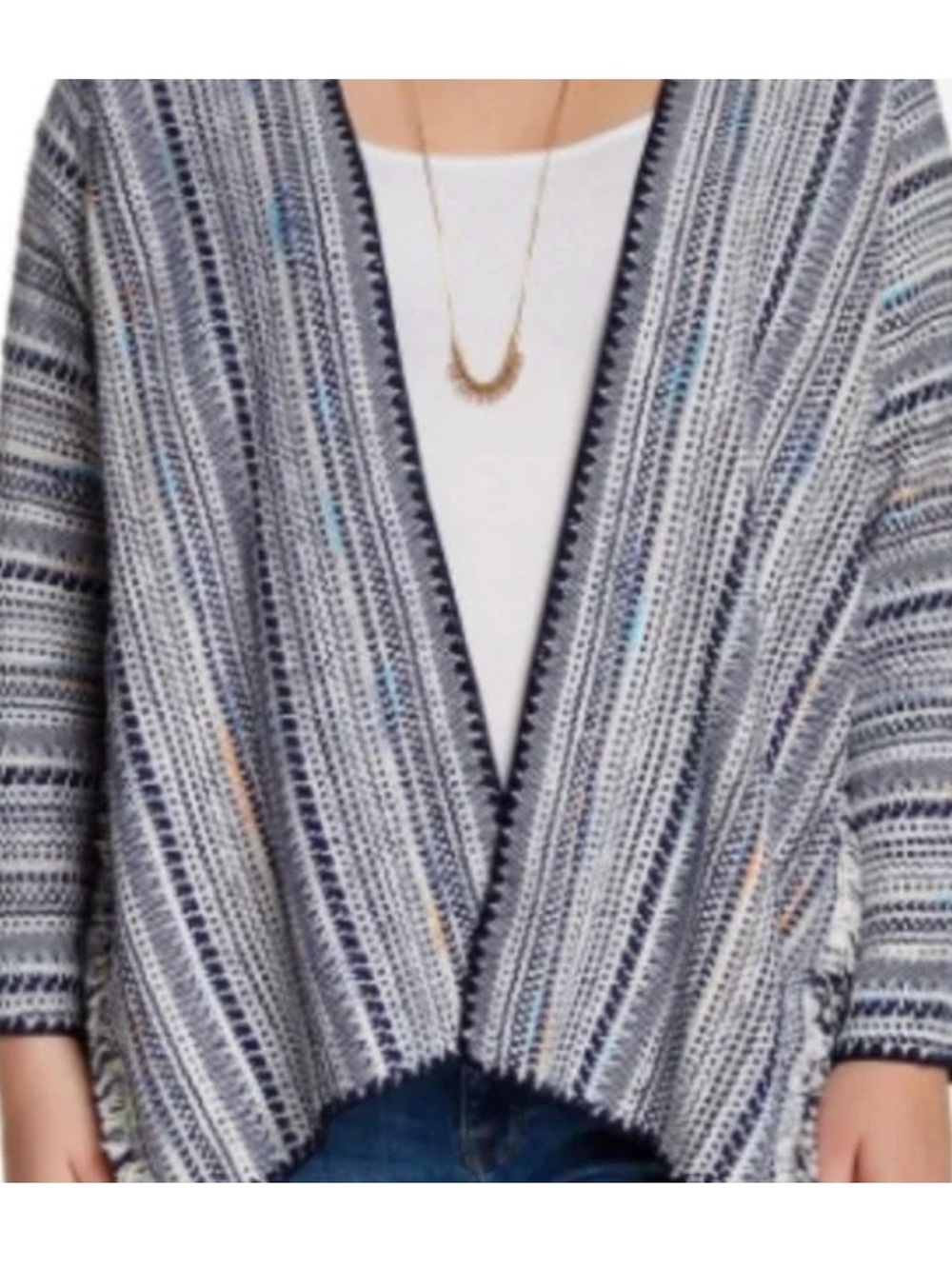 Lucky Brand Navy and White Striped Open-Front Cardigan